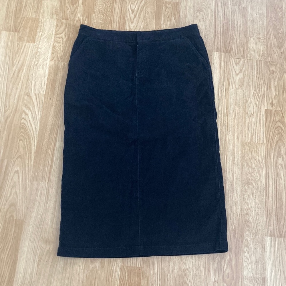 Y2K Eddie Bauer Black Corduroy Skirt Size 12 – Long Midi - Back Slit & Pockets